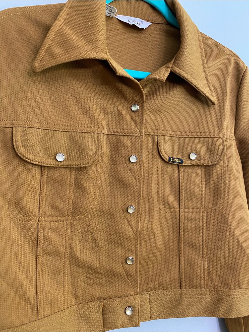 Vintage 70s Lee Pearl Snap Jacket Crop Mustard Yellow Dagger Collar - M - Picture 3 of 5